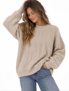 Women's Willow Bay Beige Crew Neck Sweater L